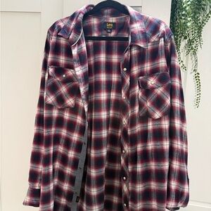 Lee Burgundy and White Plaid Shirt